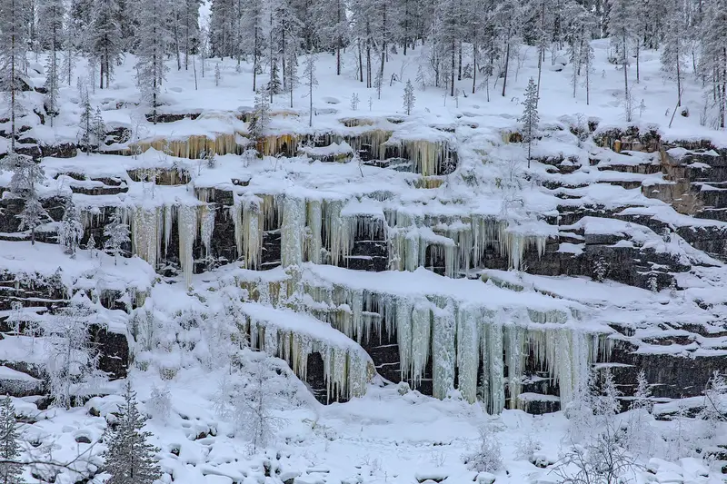 Ice falls frozen down the canyon walls at Korouoma, Posio