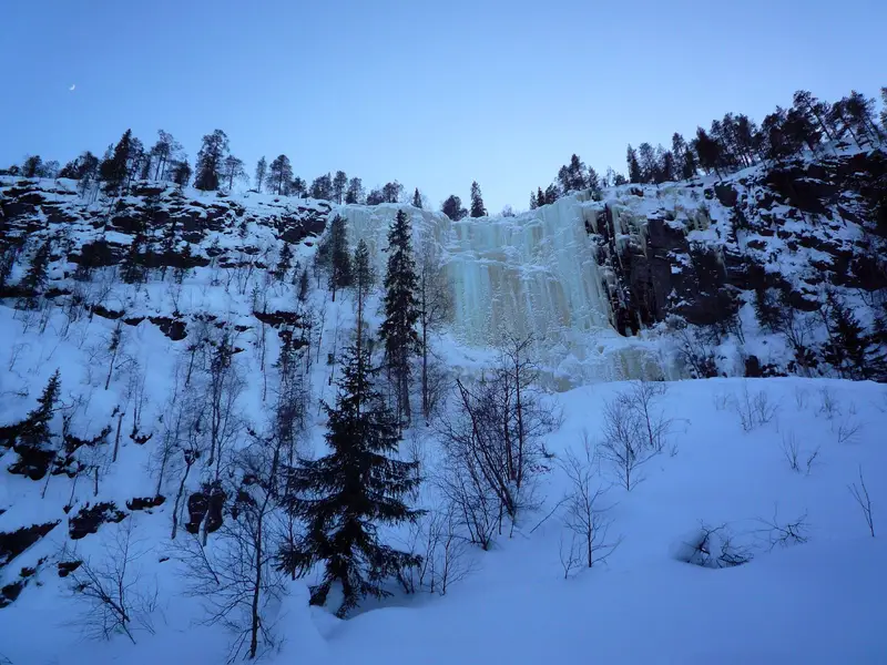 A frozen waterfall on the cliffs of the Korouoma Nature Reserve, Lapland